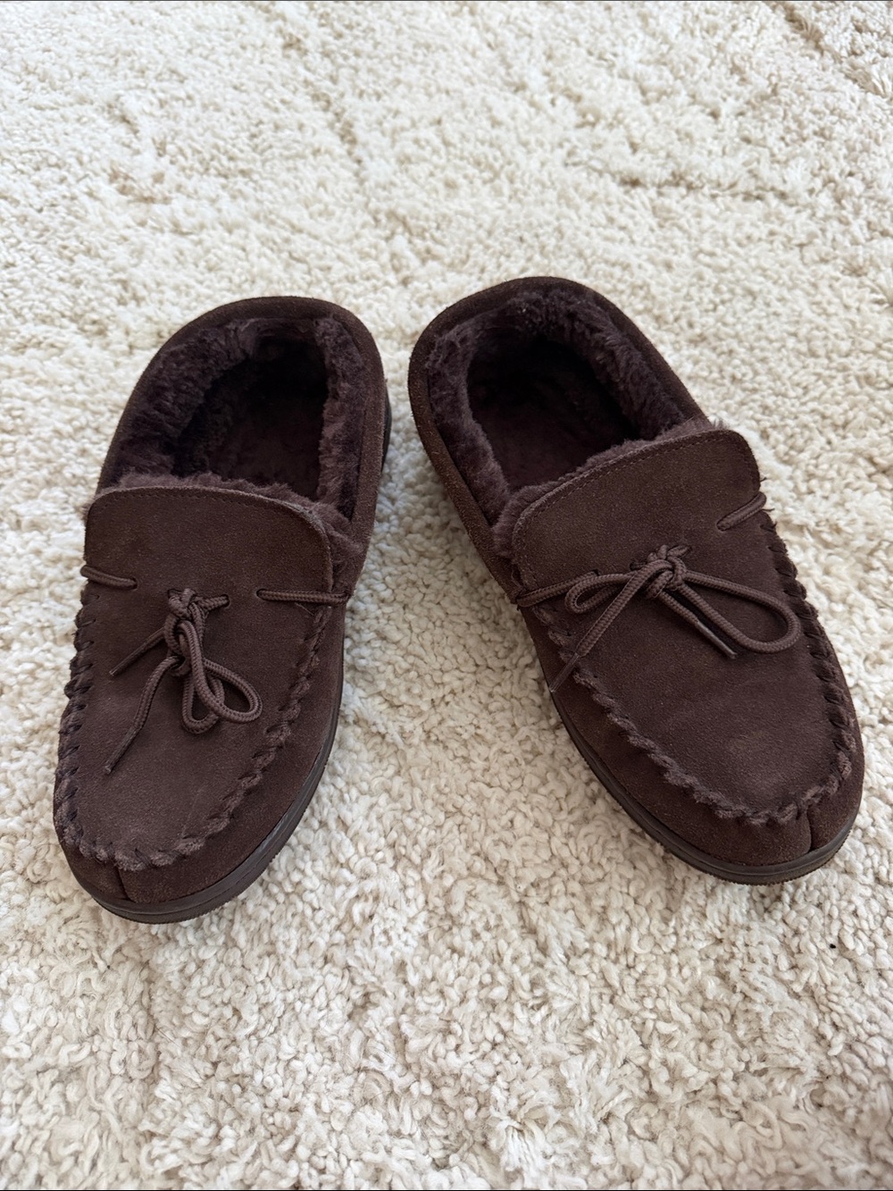 L.A.M.B. Brown Suede Fleece-Lined Moccasin Slippers